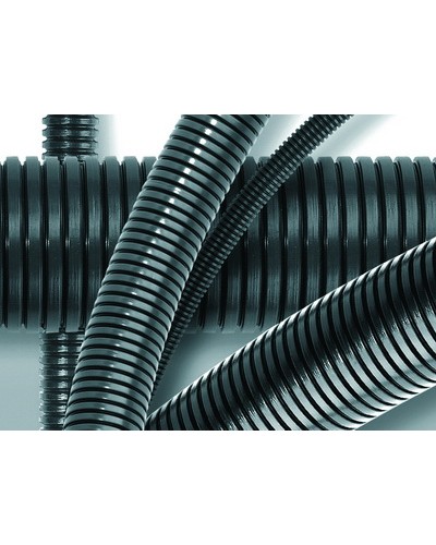 Труба ПА 6 гибкая гофр. д.13мм, ПВ-0, без протяжки, 100м, цвет тёмно-серый DKC 80013 в Ногинске Труба гофрированная Pintop.ru