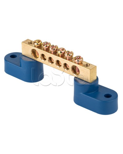Шина 0 N (8х12мм) 6 отверстий латунь 2 синих угловых изолятора EKF PROxima (sn0-125-06-2) в Ногинске Аксессуары для стоек и шкафов Pintop.ru