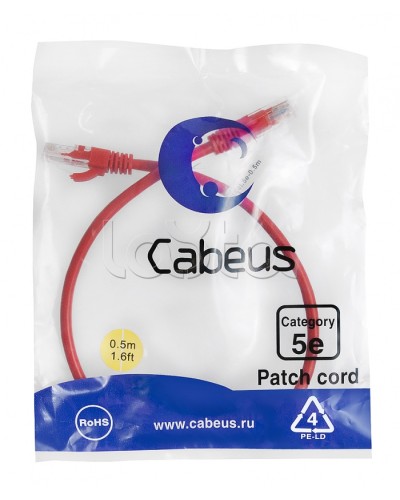 Патч-корд медный U/UTP кат.5е (0,5м) LSZH (красный) Cabeus (PC-UTP-RJ45-Cat.5e-0.5m-RD-LSZH) в Ногинске Патчкорды (медные) Pintop.ru