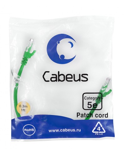 Патч-корд медный U/UTP кат.5е (0,3м) LSZH (зеленый) Cabeus (PC-UTP-RJ45-Cat.5e-0.3m-GN-LSZH) в Ногинске Патчкорды (медные) Pintop.ru