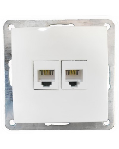 Розетка телефонная двойная 2хRJ-11 с накладкой (белый) LK60 (865604) в Ногинске Розетки компьютерные и телефонные Pintop.ru