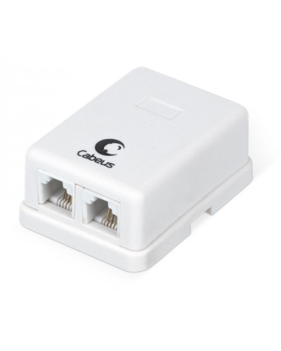 Розетка телефонная RJ-12(6P4C), двойная, внешняя, белая Cabeus WS-6P4C-TEL-2 в Ногинске Розетки компьютерные и телефонные Pintop.ru