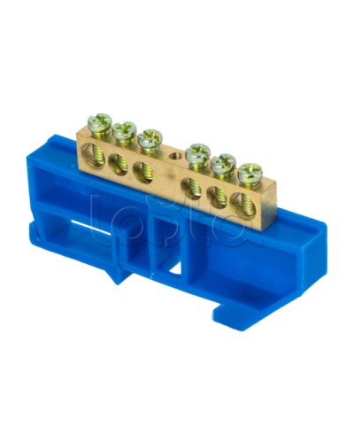 Шина 0 N (8х12мм) 6 отверстий латунь синий изолятор на DIN-рейку EKF PROxima (sn0-125-6-d) в Ногинске Клеммные колодки Pintop.ru
