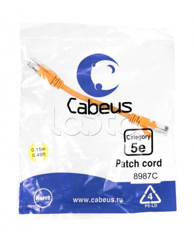 Патч-корд медный U/UTP кат.5е (0,15м) LSZH (оранжевый) Cabeus (PC-UTP-RJ45-Cat.5e-0.15m-OR-LSZH) в Ногинске Патчкорды (медные) Pintop.ru