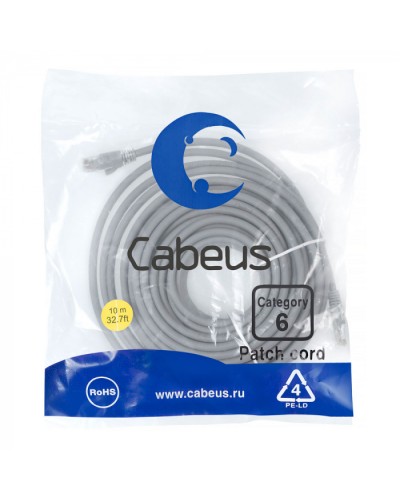 Патч-корд медный U/UTP кат.6 (10м) LSZH (серый) Cabeus (PC-UTP-RJ45-Cat.6-10m-LSZH) в Ногинске Патчкорды (медные) Pintop.ru