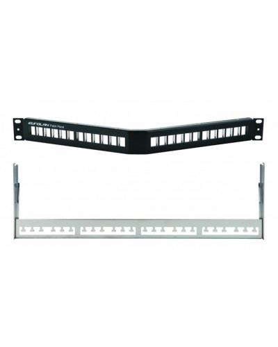 Коммутационная угловая панель 19” наборная, FTP, 1U, 24 порта, черный Eurolan (27A-00-24BL) в Ногинске Патч панель Pintop.ru