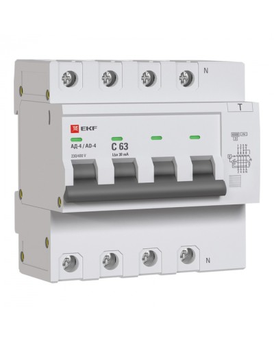 Дифференциальный автомат АД-4 63А/ 30мА (хар. C, AC, электронный) 6кА EKF PROxima (DA4-6-63-30-pro) в Ногинске Электротехническое оборудование Pintop.ru