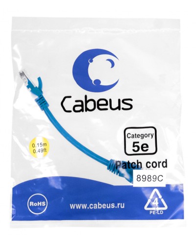 Патч-корд медный U/UTP кат.5е (0,15м) LSZH (синий) Cabeus (PC-UTP-RJ45-Cat.5e-0.15m-BL-LSZH) в Ногинске Патчкорды (медные) Pintop.ru