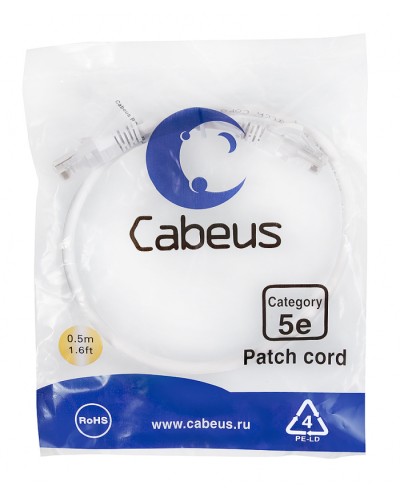 Патч-корд медный U/UTP кат.5е (0,5м) LSZH (белый) Cabeus (PC-UTP-RJ45-Cat.5e-0.5m-WH-LSZH) в Ногинске Патчкорды (медные) Pintop.ru