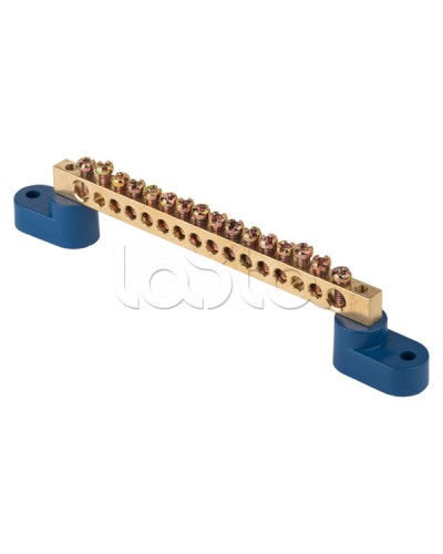 Шина 0 N (8х12мм) 16 отверстий латунь 2 синих угловых изолятора EKF PROxima (sn0-125-16-2) в Ногинске Клеммные колодки Pintop.ru