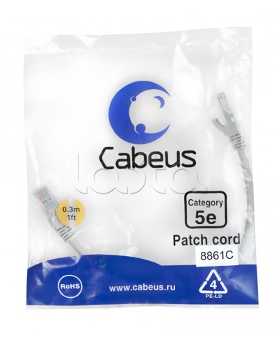 Патч-корд медный U/UTP кат.5е (0,3м) LSZH (белый) Cabeus (PC-UTP-RJ45-Cat.5e-0.3m-WH-LSZH) в Ногинске Патчкорды (медные) Pintop.ru