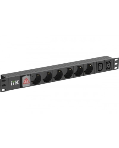 ITK 6 розеток нем. ст. + 2 С13 LED 1U вх. С14 алюмин.(PH12-6D2C133) в Ногинске Блоки розеток Pintop.ru