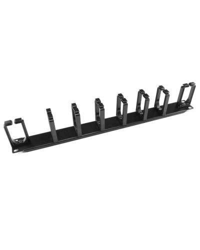 Органайзер кабельный горизонтальный 19 1U, 8 пласт. колец, металлический, черный Cabeus JB08-1U-PR-BK в Ногинске Кабельные органайзеры Pintop.ru