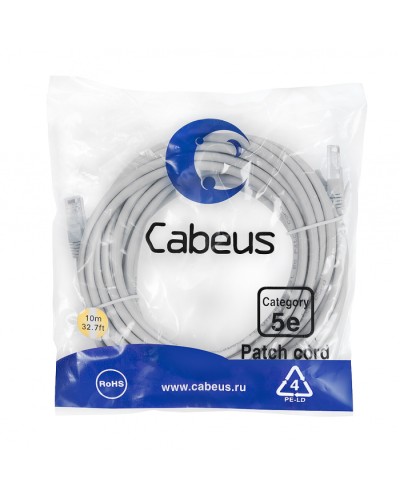 Шнур коммутационный Cabeus PC-UTP-RJ45-Cat.5e-10m в Ногинске Патчкорды (медные) Pintop.ru