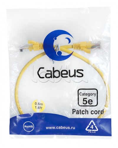 Патч-корд медный U/UTP кат.5е (0,5м) LSZH (желтый) Cabeus (PC-UTP-RJ45-Cat.5e-0.5m-YL-LSZH) в Ногинске Патчкорды (медные) Pintop.ru