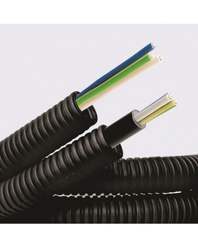 Электротруба ПНД гибкая гофр. д.20мм, цвет черный, с кабелем ВВГнг(А)-LS 3х2,5мм² РЭК ГОСТ+, 100м DKC 7S720100 в Ногинске Труба гофрированная Pintop.ru