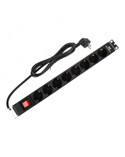 Блок распределения 19 (PDU) с выключателем на 16А, 8 разъемов SHUKO, шнур питания 1,8 м, черныйDatarex DR-432121 в Ногинске Блоки розеток Pintop.ru