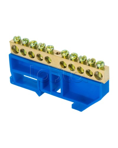 Шина 0 N (8х12мм) 10 отверстий латунь синий изолятор на DIN-рейку EKF PROxima (sn0-125-10-d) в Ногинске Аксессуары для стоек и шкафов Pintop.ru