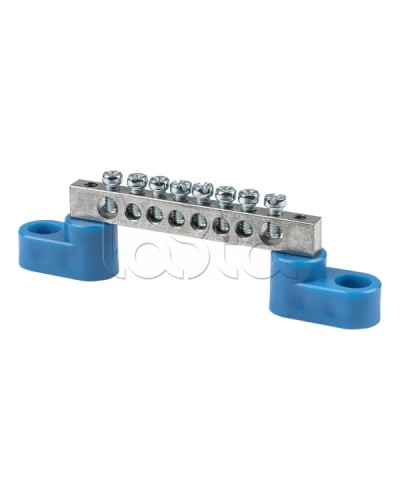 Шина 0 N (6x9мм) 8 отв. цинк 2 синих угловых изолятора EKF (sn1-63-08-2) в Ногинске Аксессуары для стоек и шкафов Pintop.ru