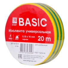 Изолента класс В (0,13х15мм) (20м.) желто-зеленая EKF Basic (plc-iz-b-yg)