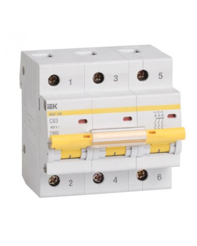 Выключатель автоматический 3P 25A (тип C) IEK ВА47-100 3P 25А (MVA40-3-025-C) в Ногинске Электротехническое оборудование Pintop.ru