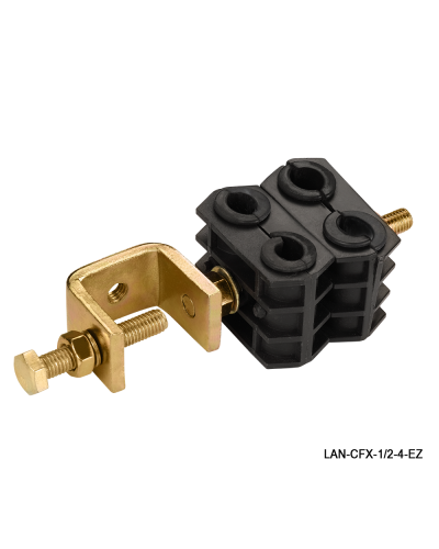 Комплект крепления для 4-х коаксиальных кабелей диаметром 3/8-1/2, со струбциной LANMASTER LAN-CFX-1/2-4-EZ в Ногинске Аксессуары для стоек и шкафов Pintop.ru