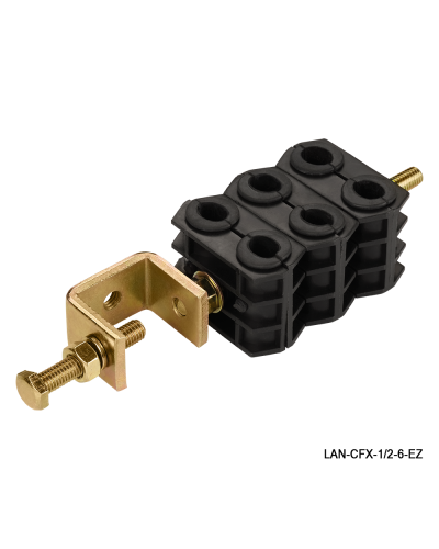 Комплект крепления для 6-ти коаксиальных кабелей диаметром 3/8-1/2, со струбциной LANMASTER LAN-CFX-1/2-6-EZ в Ногинске Аксессуары для стоек и шкафов Pintop.ru