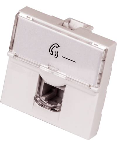 Вставка Mosaic 45x45, RJ-11, со шторкой и увеличенным окном маркировки LANMASTER LAN-SIP-23TEL-WH в Ногинске Аксессуары для кабель-канала Pintop.ru