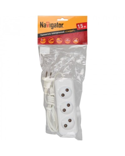 Удлинитель Navigator 71 448 NPE-S1-03-150-X-2x0.75б/з 3 гн. ШВВП 1.5м в Ногинске Блоки розеток Pintop.ru