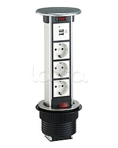 Блок розеточный встраеваемый в стол, 4 поста (45х45) IP54, с выключателем нагрузки (алюм+нерж.сталь) Экопласт 70334 в Ногинске Блоки розеток Pintop.ru