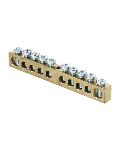 Шина PEN ноль-земля (6х9мм) 10 отверстий латунь крепеж по центру розничный стикер EKF PROxima (sn0-63-10-r) в Ногинске Аксессуары для стоек и шкафов Pintop.ru