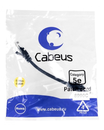 Патч-корд медный U/UTP кат.5е (0,15м) LSZH (черный) Cabeus (PC-UTP-RJ45-Cat.5e-0.15m-BK-LSZH) в Ногинске Патчкорды (медные) Pintop.ru