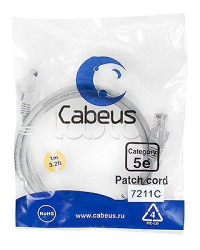 Патч-корд 2xRJ-45/8P8C UTP кат.5е (1 м) Cabeus PC-UTP-RJ45-Cat.5e-1m-BL в Ногинске Патчкорды (медные) Pintop.ru