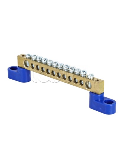 Шина 0 N (8х12мм) 12 отверстий латунь 2 синих угловых изолятора EKF PROxima (sn0-125-12-2) в Ногинске Клеммные колодки Pintop.ru
