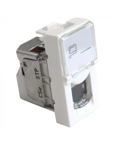 Вставка Mosaic 22.5x45, RJ-45 STP, кат.5e, со шторкой и увеличенным окном маркировки, белая LANMASTER LAN-SIP-22S5E-WH в Ногинске Модули Keystone Pintop.ru